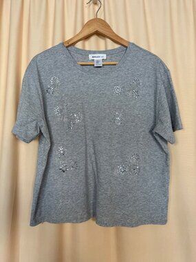 Bailey 44 Gray Floral Embellished‎ Short-Sleeve Top XL Contemporary Concert